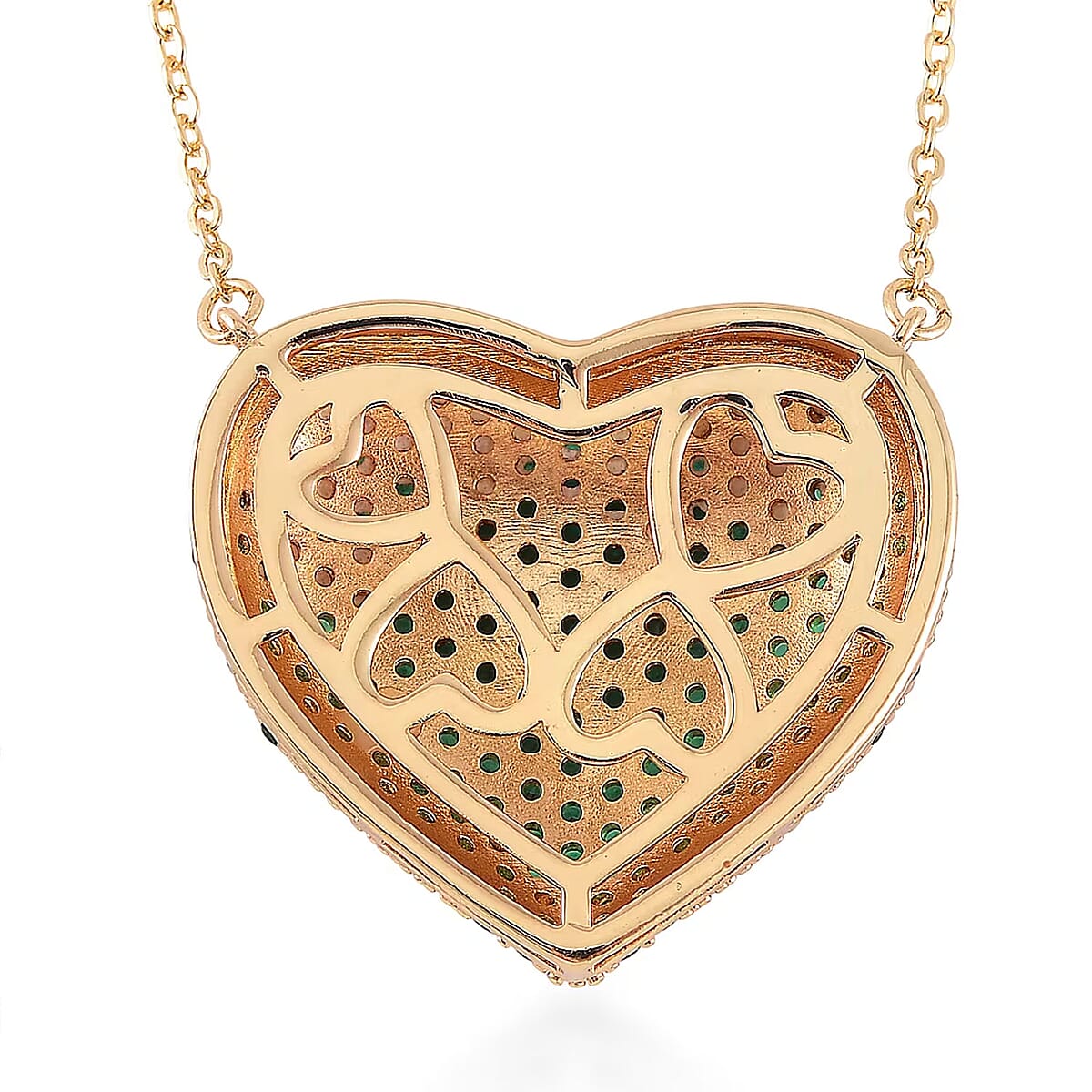 Simulated Green Diamond Heart Necklace 20-22 Inches in Goldtone 3.00 ctw image number 7
