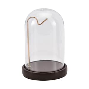 Brown Watch Display Case with Transparent Cover, Bell Jar Display Dome, Tabletop Display Cloche Dome with Solid Wood Base