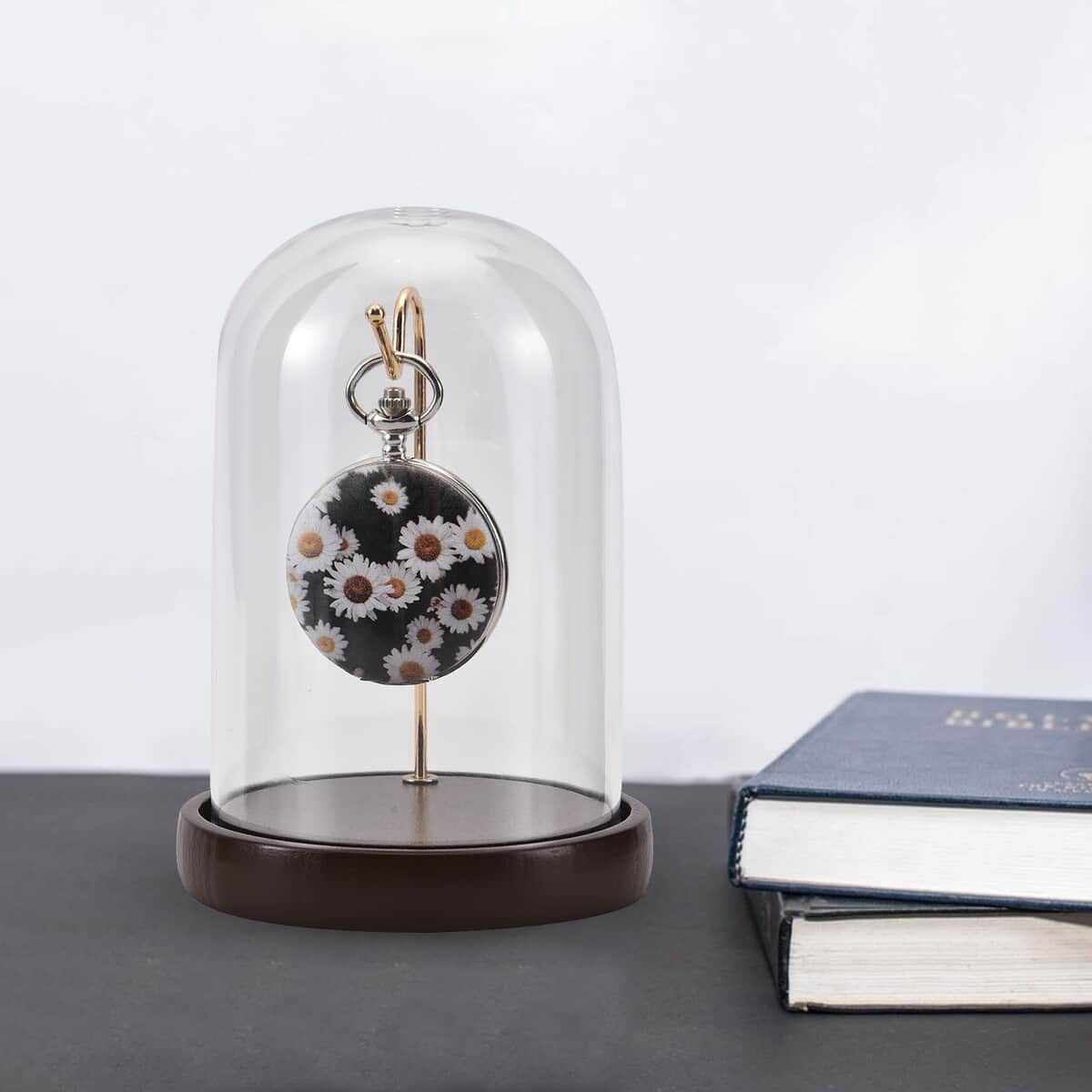 Brown Watch Display Case with Transparent Cover, Bell Jar Display Dome, Tabletop Display Cloche Dome with Solid Wood Base image number 1