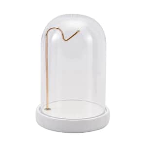 White Watch Display Case with Transparent Cover, Bell Jar Display Dome, Tabletop Display Cloche Dome with Solid Wood Base