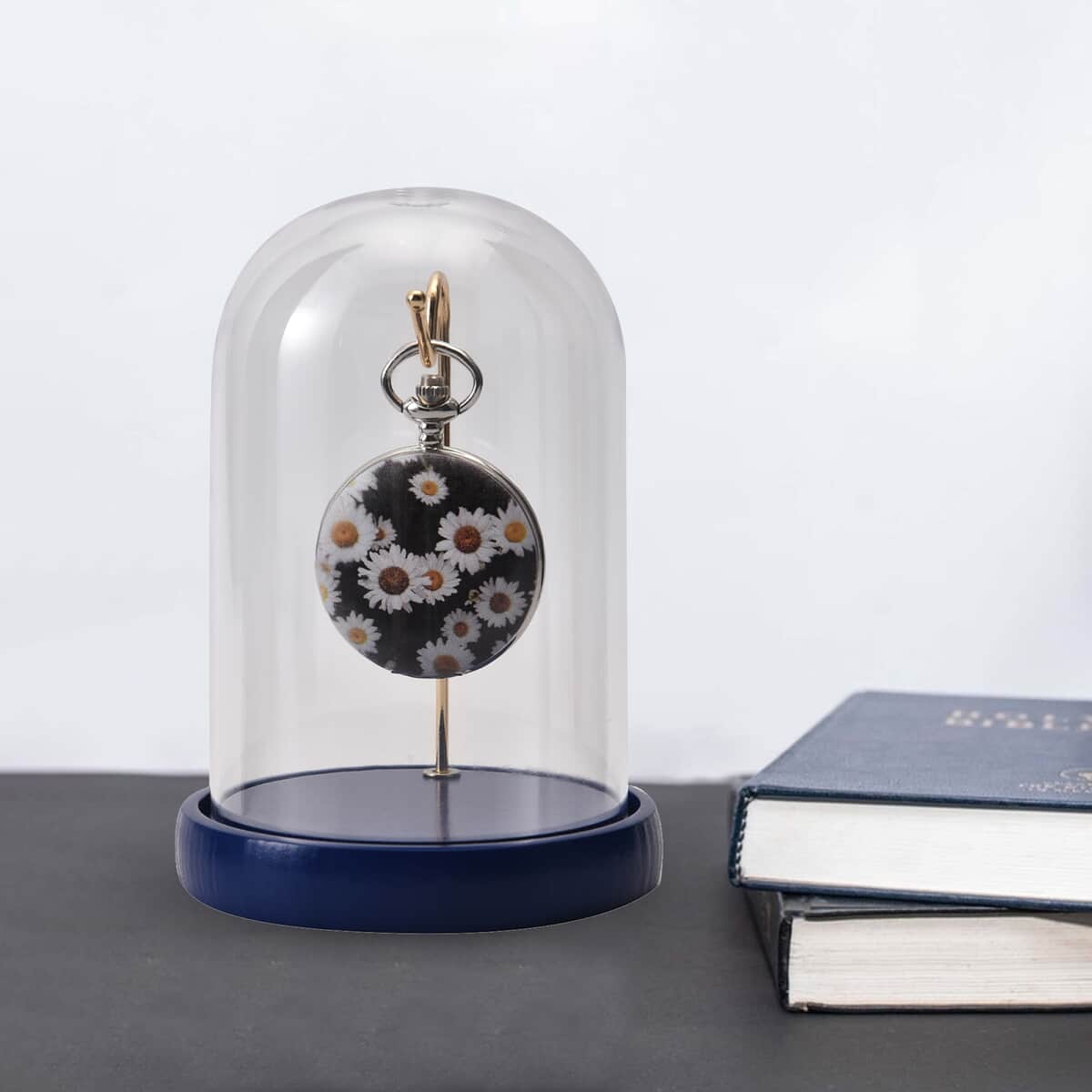 Blue Watch Display Case with Transparent Cover, Bell Jar Display Dome, Tabletop Display Cloche Dome with Solid Wood Base image number 1