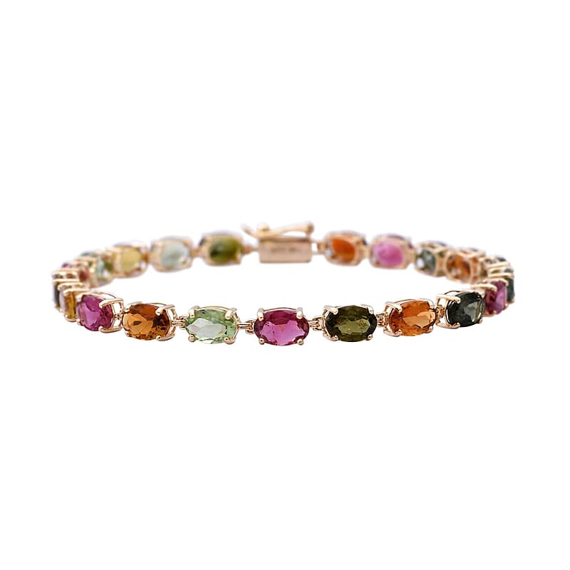 Luxoro 14K Yellow Gold AAA Multi-Tourmaline Tennis Bracelet (6.50 In) 9.00 ctw