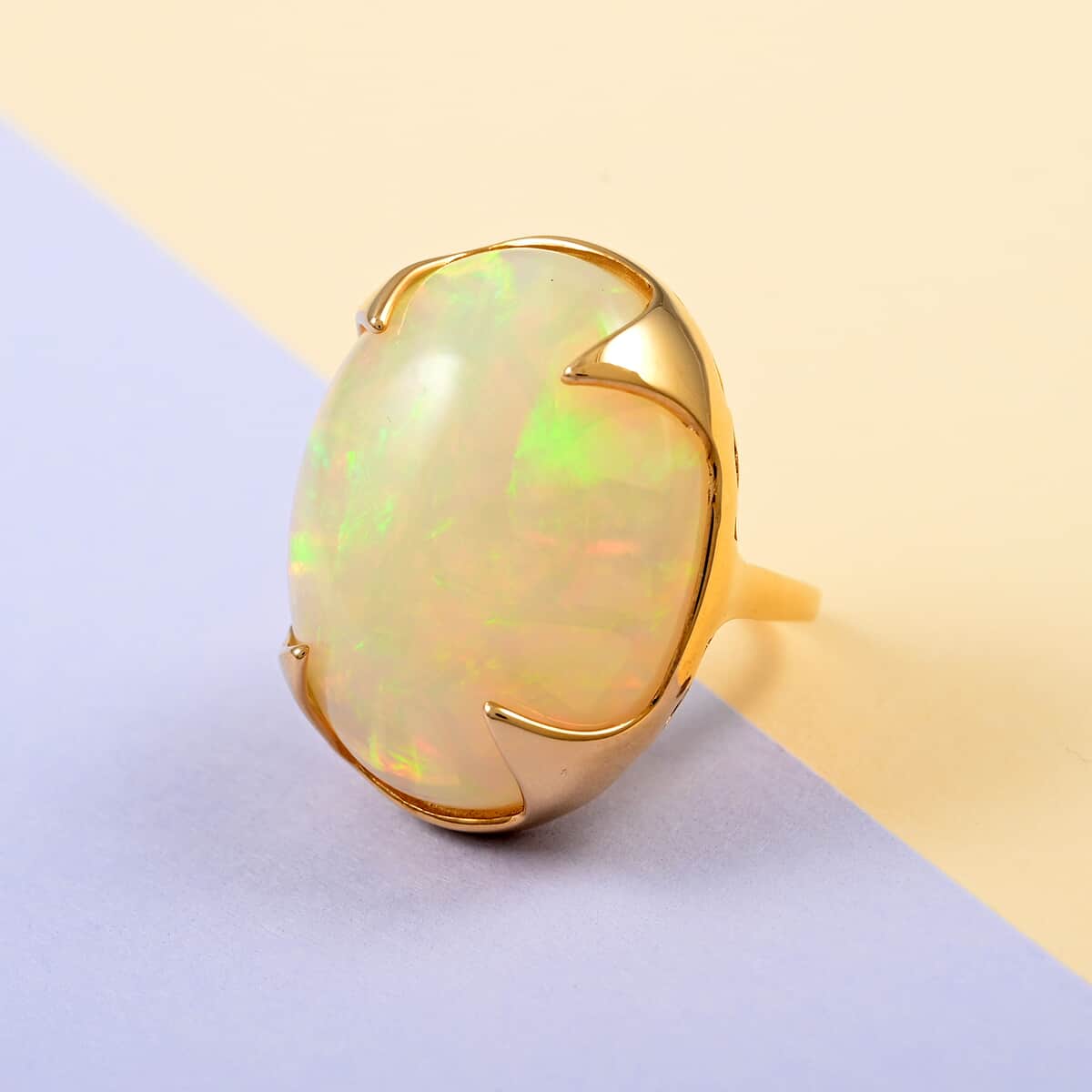 Luxoro 10K Yellow Gold Ethiopian Welo Opal Solitaire Ring (Size 8.0) 7 Grams 30.55 ctw image number 1