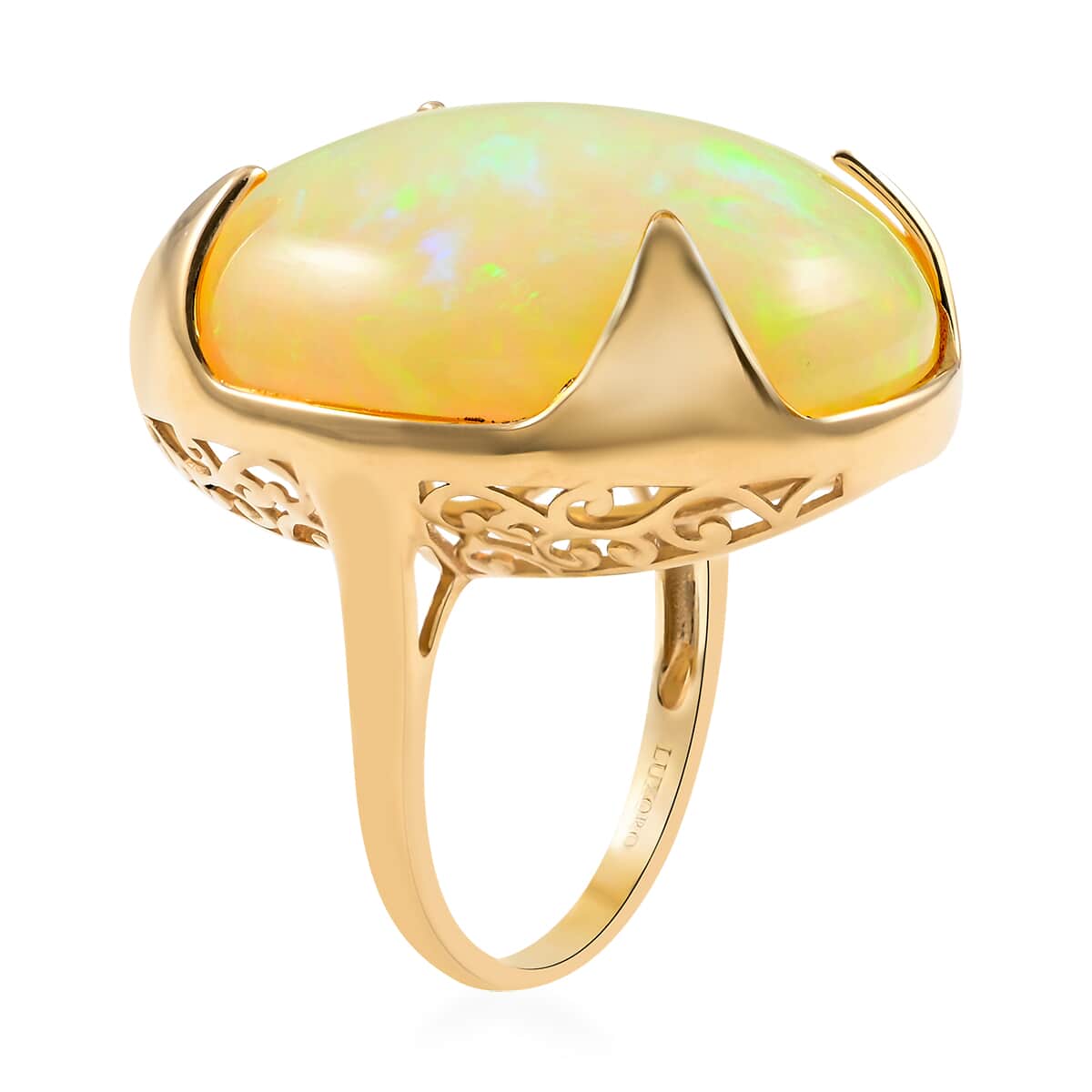 Luxoro 10K Yellow Gold Ethiopian Welo Opal Solitaire Ring (Size 8.0) 7 Grams 30.55 ctw image number 3