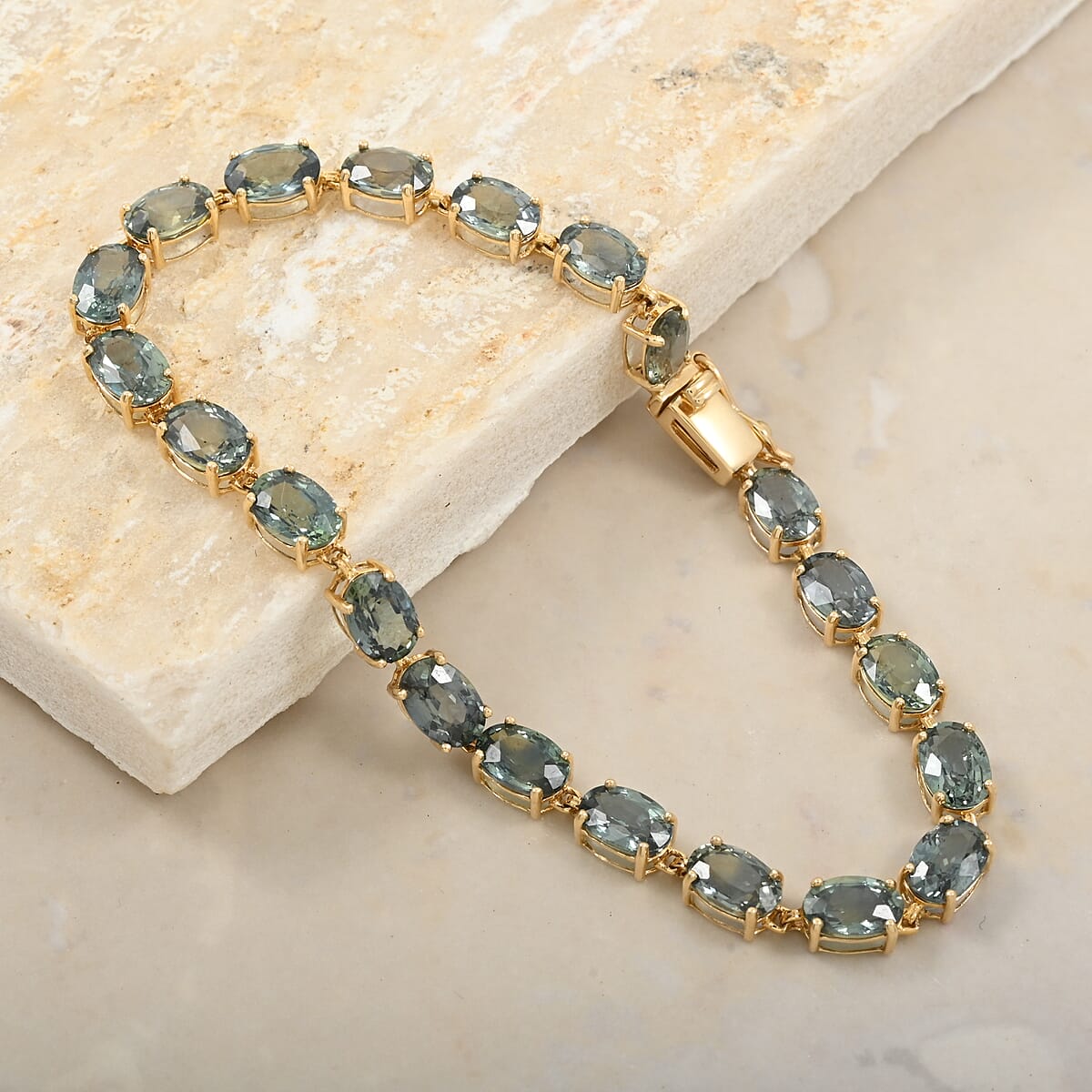 Luxoro AAA Natural Parti Sapphire 13.60 ctw Bracelet in 14K Yellow Gold (6.50 In) image number 1