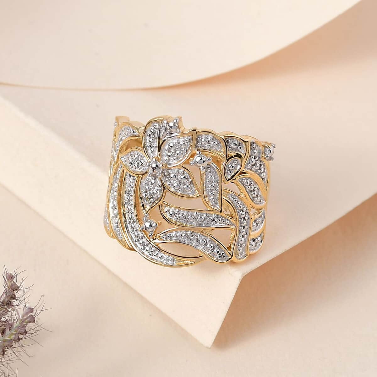 Karis Diamond Accent Floral Ring in 18K YG Plated (Size 10.0) image number 1
