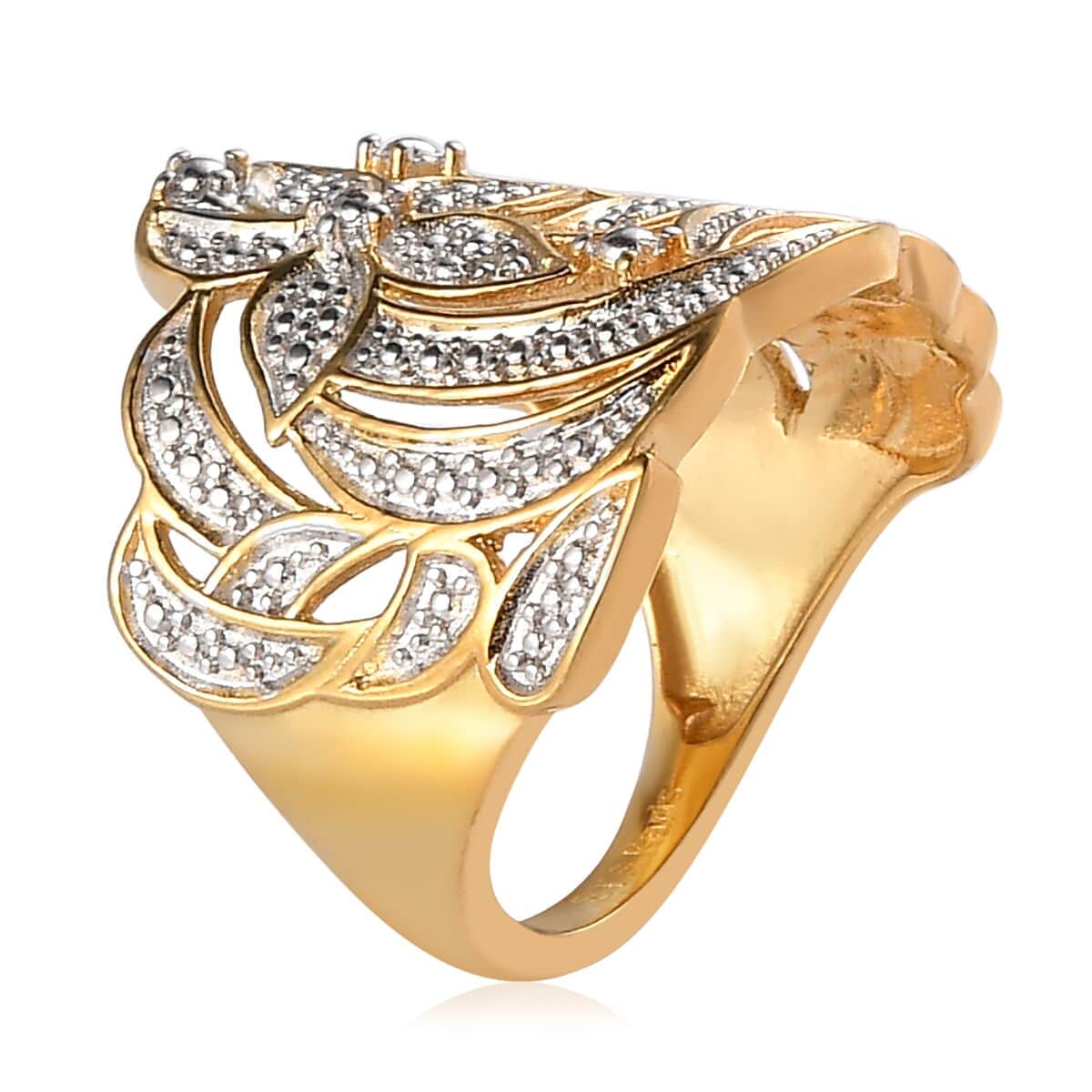Karis Diamond Accent Floral Ring in 18K YG Plated (Size 10.0) image number 3