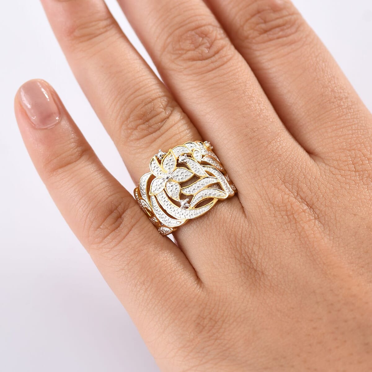 Karis Diamond Accent Floral Ring in 18K YG Plated (Size 11.0) image number 2