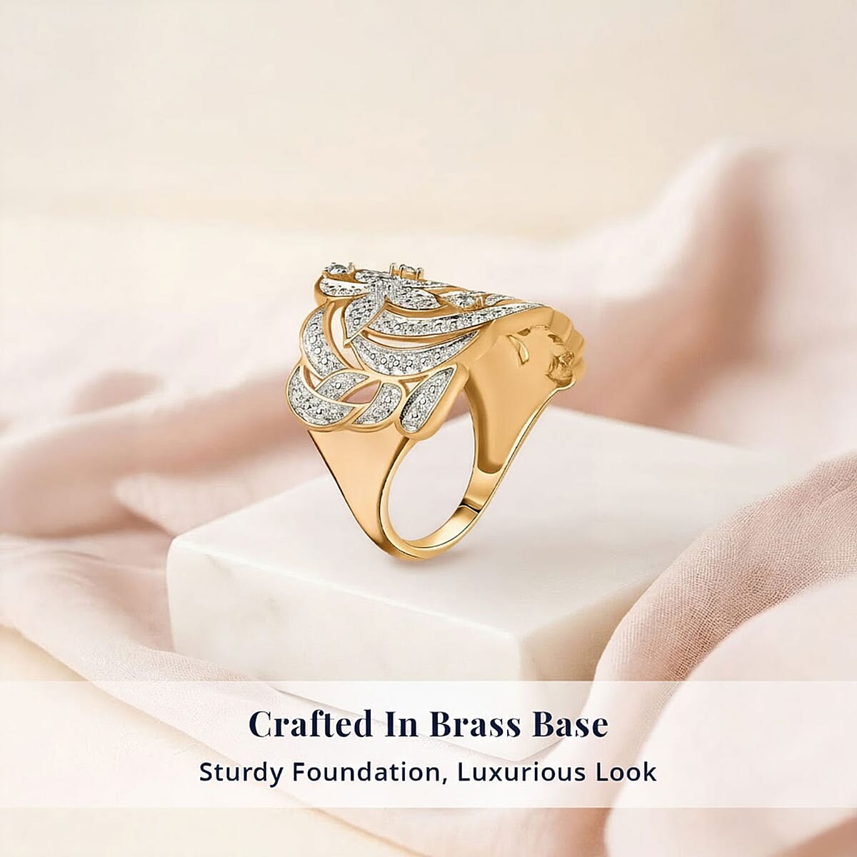 Karis Diamond Accent Floral Ring in 18K YG Plated (Size 6.0) image number 2