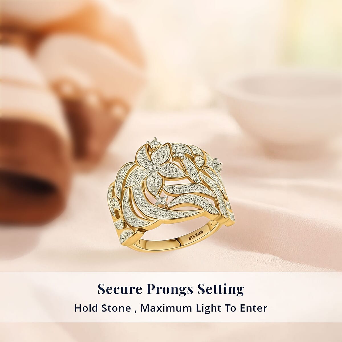 Karis Diamond Accent Floral Ring in 18K YG Plated (Size 6.0) image number 4