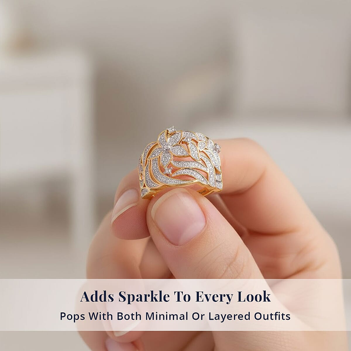 Karis Diamond Accent Floral Ring in 18K YG Plated (Size 6.0) image number 5