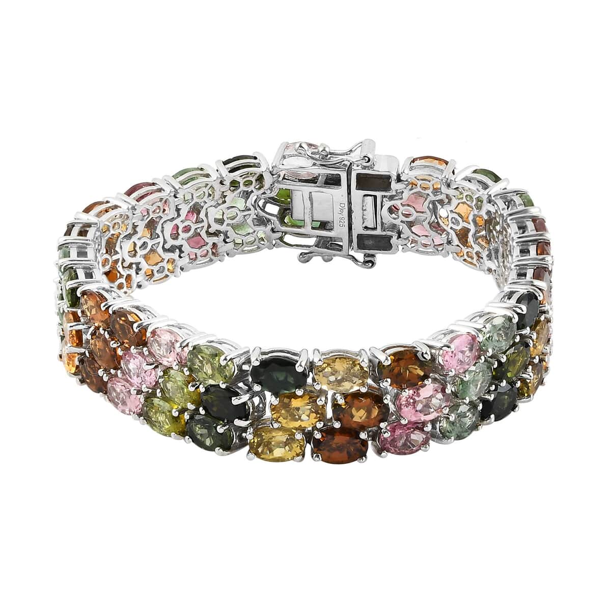Multi-Tourmaline  Line Bracelet 1 Row (Size - 7.25) in Platinum Over Sterling Silver ,  Silver Wt. 22 g 36.12 ctw image number 0