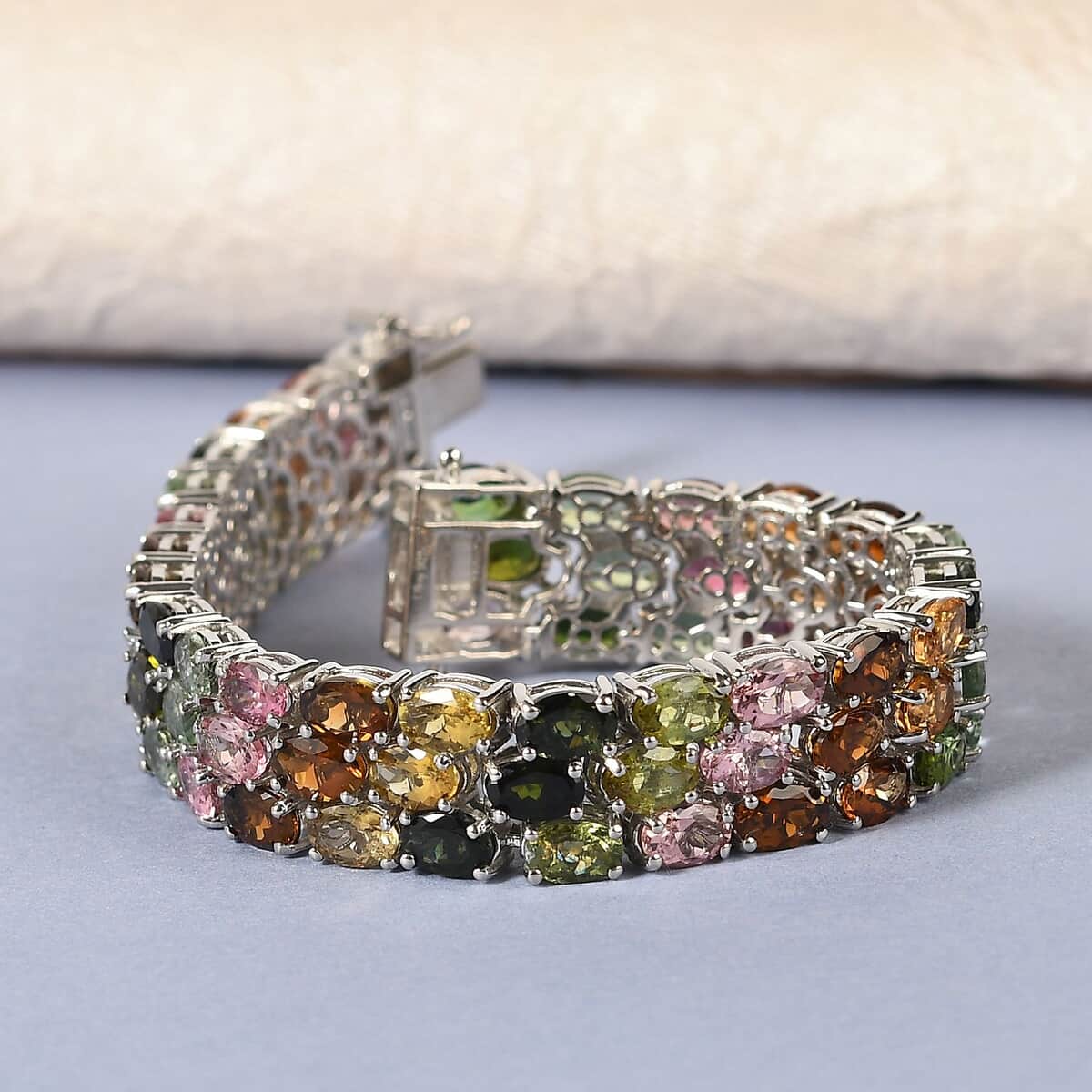 Multi-Tourmaline  Line Bracelet 1 Row (Size - 7.25) in Platinum Over Sterling Silver ,  Silver Wt. 22 g 36.12 ctw image number 1