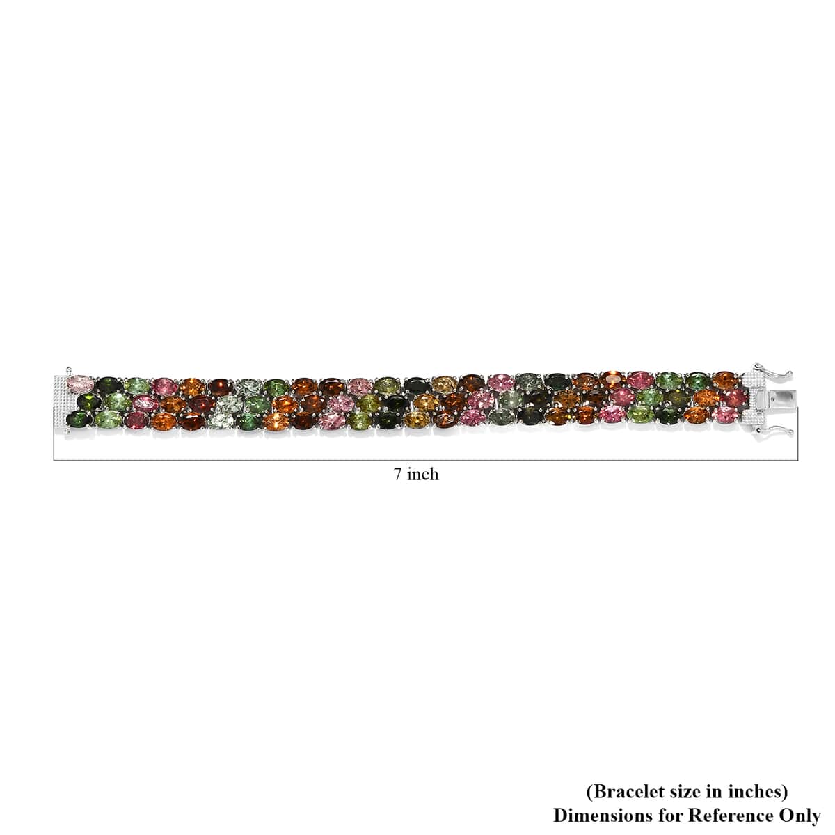 Multi-Tourmaline  Line Bracelet 1 Row (Size - 7.25) in Platinum Over Sterling Silver ,  Silver Wt. 22 g 36.12 ctw image number 4