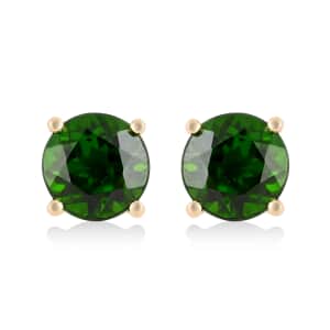 Certified & Appraised Luxoro AAA Chrome Diopside 3.15 ctw Solitaire Stud Earrings in 10K Yellow Gold