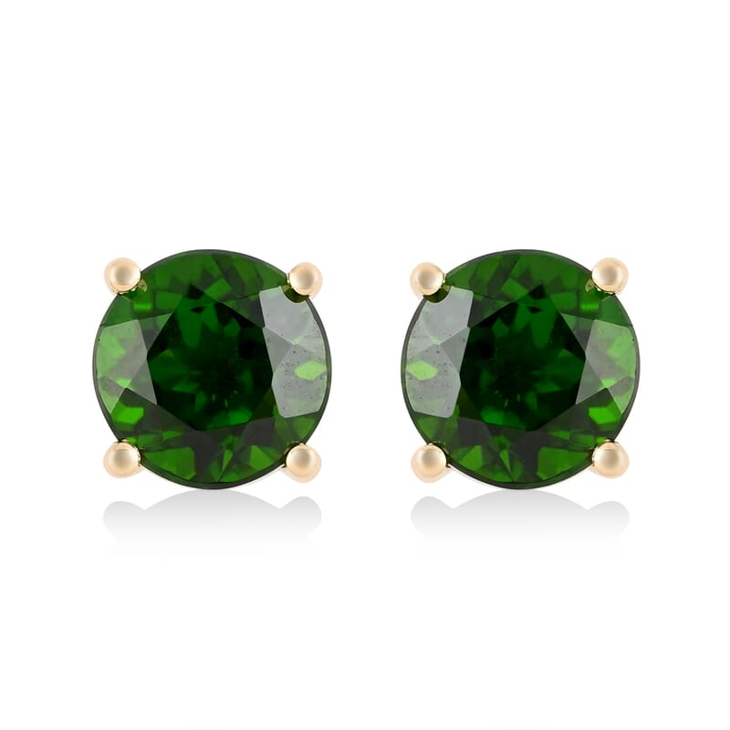 Luxoro AAA Chrome Diopside 3.15 ctw Solitaire Stud Earrings in 10K Yellow Gold