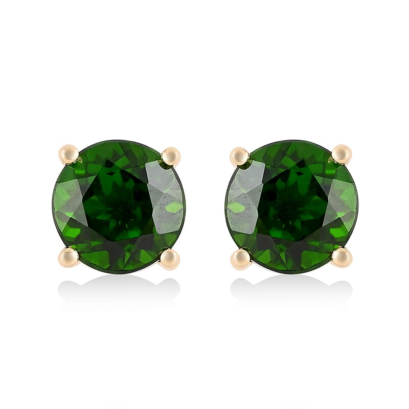  Luxoro AAA Chrome Diopside 3.15 ctw Solitaire Stud Earrings in 10K Yellow Gold