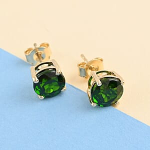  Luxoro AAA Chrome Diopside 3.15 ctw Solitaire Stud Earrings in 10K Yellow Gold