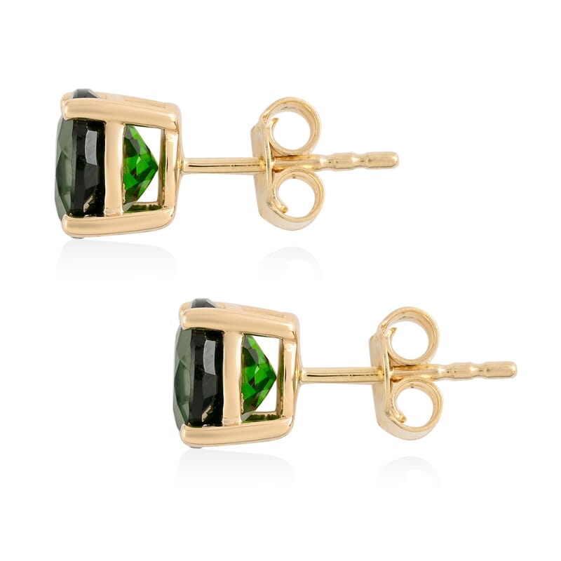 Luxoro AAA Chrome Diopside 3.15 ctw Solitaire Stud Earrings in 10K Yellow Gold
