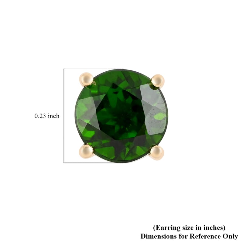 Luxoro AAA Chrome Diopside 3.15 ctw Solitaire Stud Earrings in 10K Yellow Gold
