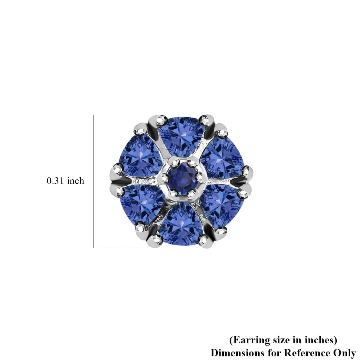 Tanzanite Stud Earrings in Platinum Plated Sterling Silver, Flower Studs For Women, Wedding Jewelry Gifts 1.10 ctw image number 6