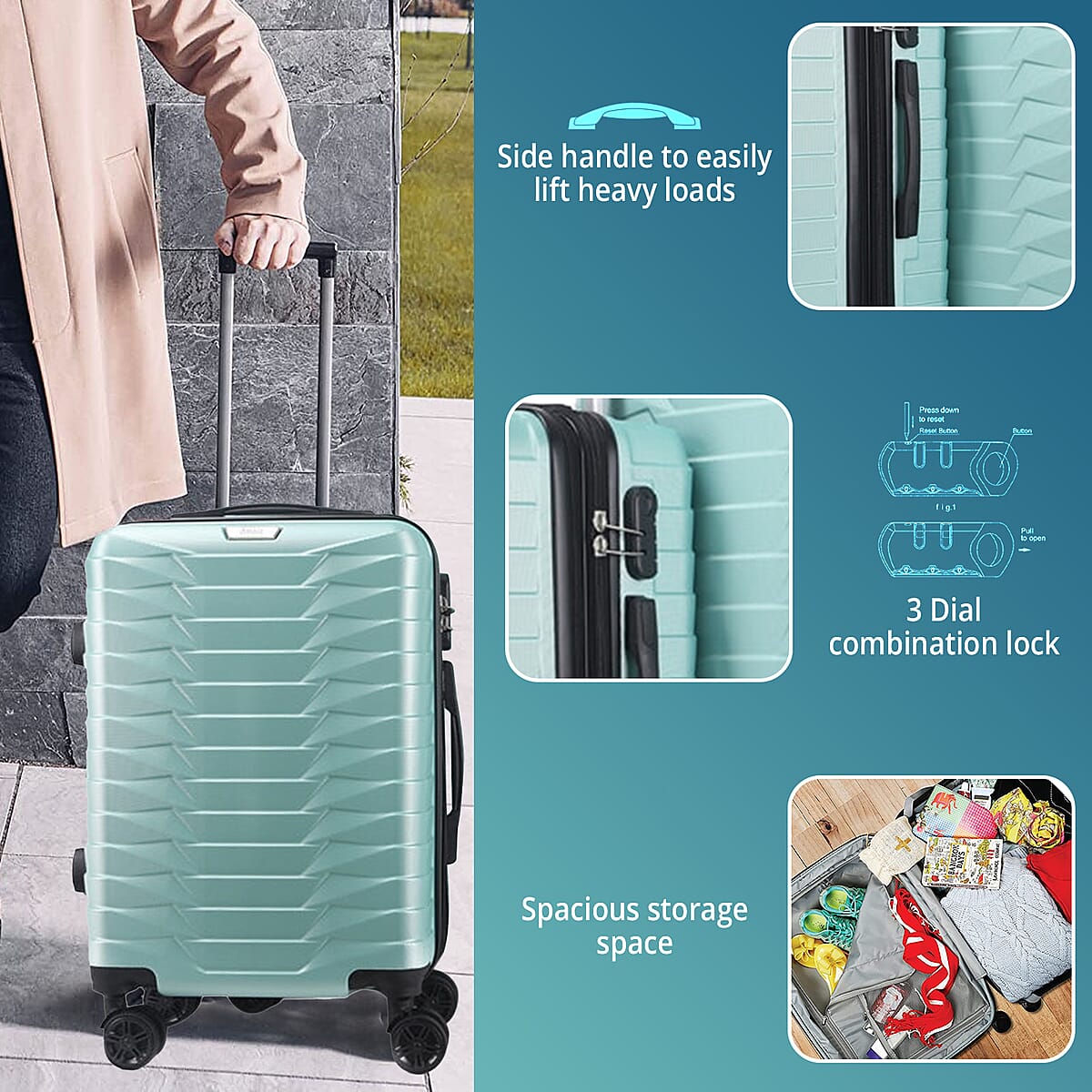 HANNA Expandable ABS Hard shell Lightweight 360 Dual Spinning Wheels Combo Lock 28 24, 20 3 Piece Luggage Set image number 2