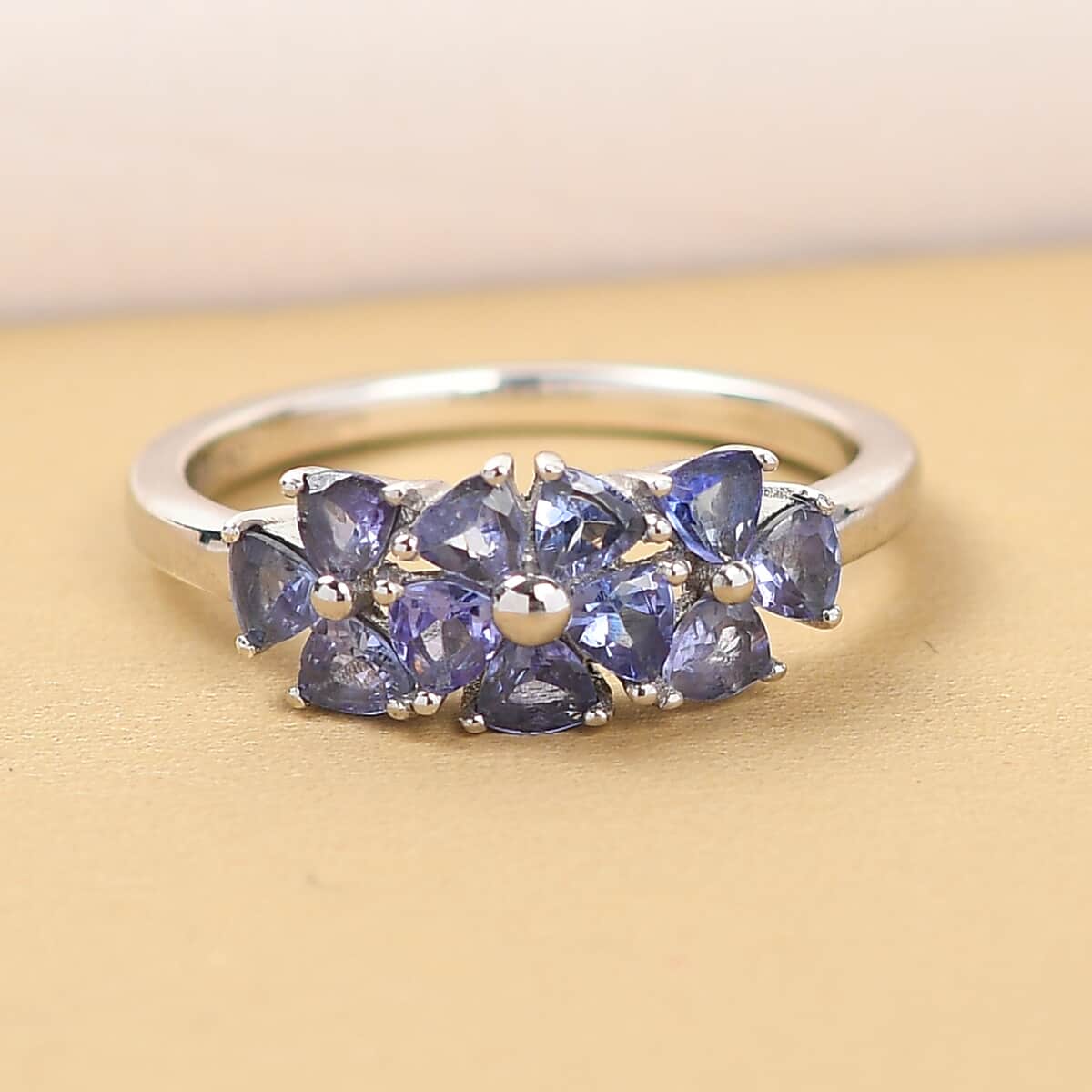 Tanzanite Flowers Ring in Platinum Over Sterling Silver (Size 6.0) 1.15 ctw image number 1