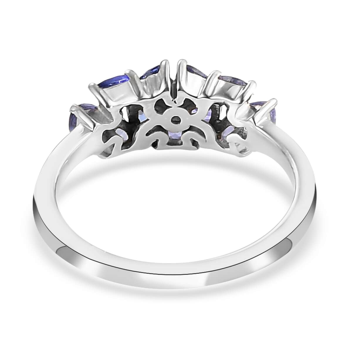 Tanzanite Flowers Ring in Platinum Over Sterling Silver (Size 6.0) 1.15 ctw image number 4