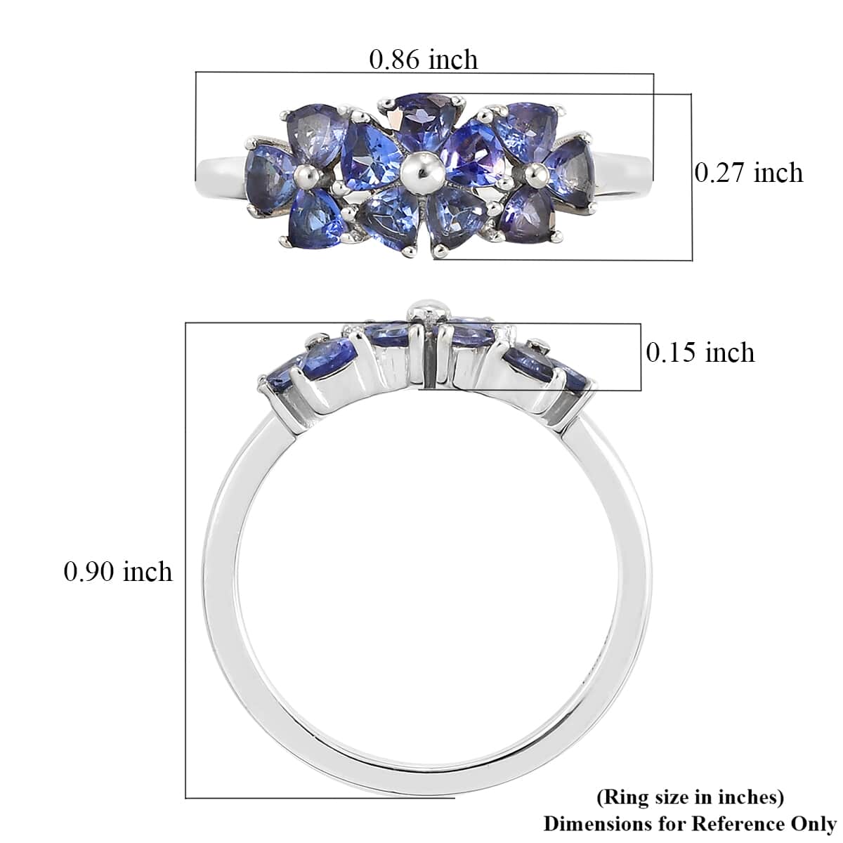 Tanzanite Flowers Ring in Platinum Over Sterling Silver (Size 6.0) 1.15 ctw image number 5