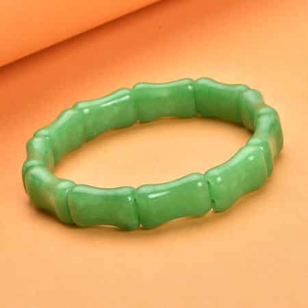 Green Jade (D) Block Stretch Bracelet 167.00 ctw image number 1