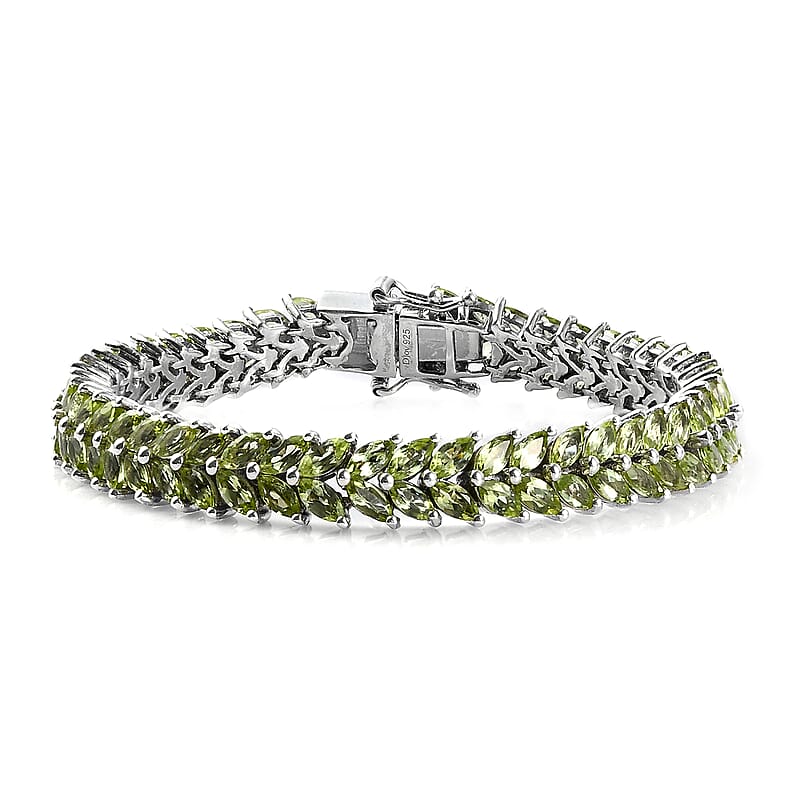 Arizona Peridot 2 Row Tennis Bracelet in Platinum Over Sterling Silver (6.50 In) 13.75 ctw