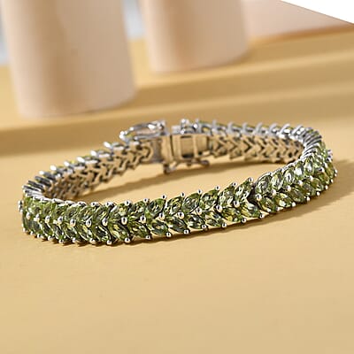 Arizona Peridot 2 Row Tennis Bracelet in Platinum Over Sterling Silver (6.50 In) 13.75 ctw