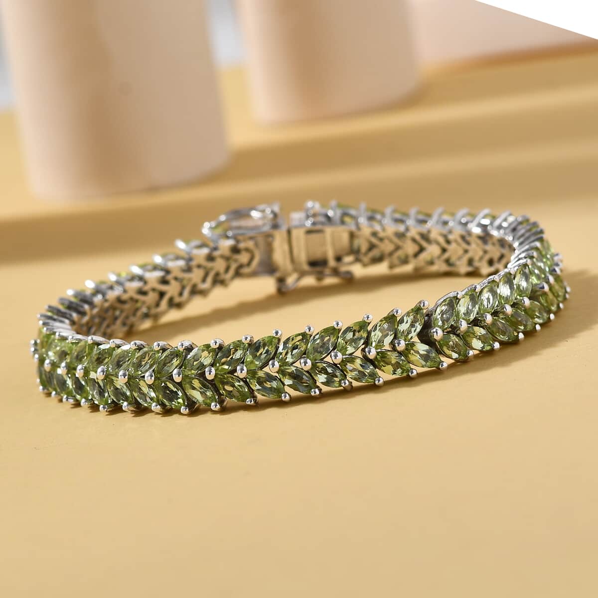 Arizona Peridot 2 Row Tennis Bracelet in Platinum Over Sterling Silver (6.50 In) 13.75 ctw image number 1