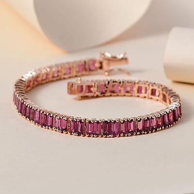 Lotus Garnet Tennis Bracelet in Vermeil Rose Gold Over Sterling Silver (6.50 In) 15.25 ctw
