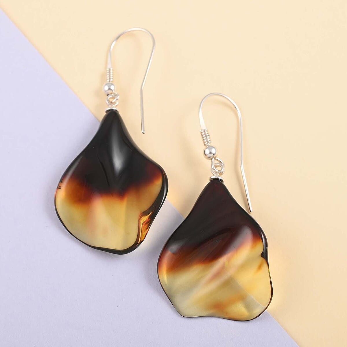 Baltic Amber Free Shaped Dangle Earrings in Sterling Silver image number 1