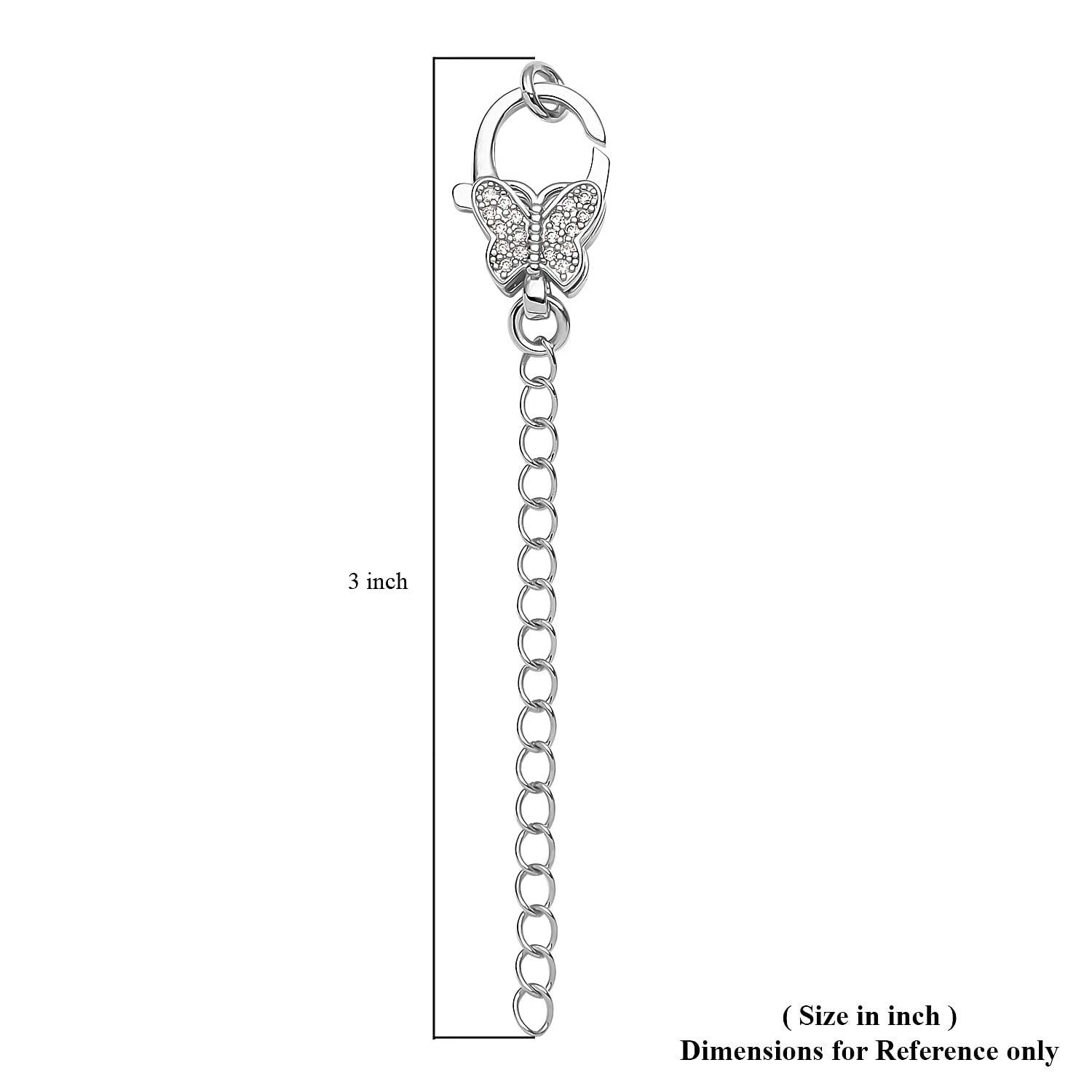 Simulated Diamond Solder Ring, Extension Chain 2 Inches with Butterfly Shape Lobster Lock in Silvertone 0.30 ctw