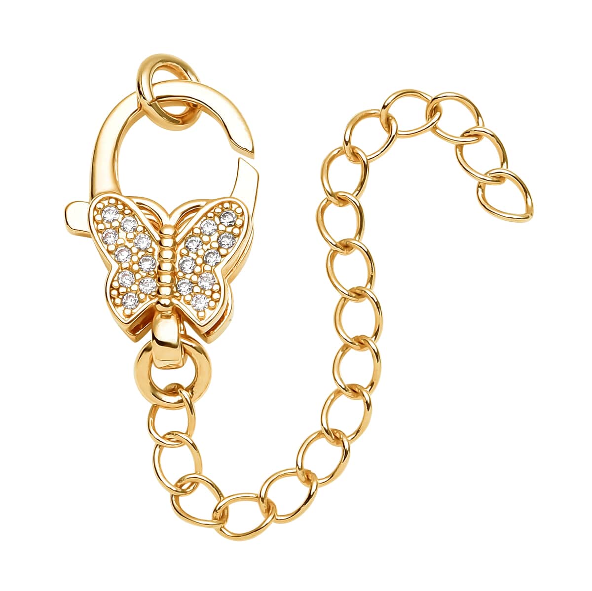 Simulated Diamond Solder Ring, Extension Chain (2 Inches) with Butterfly Shape Lobster Lock in Goldtone 0.30 ctw image number 0