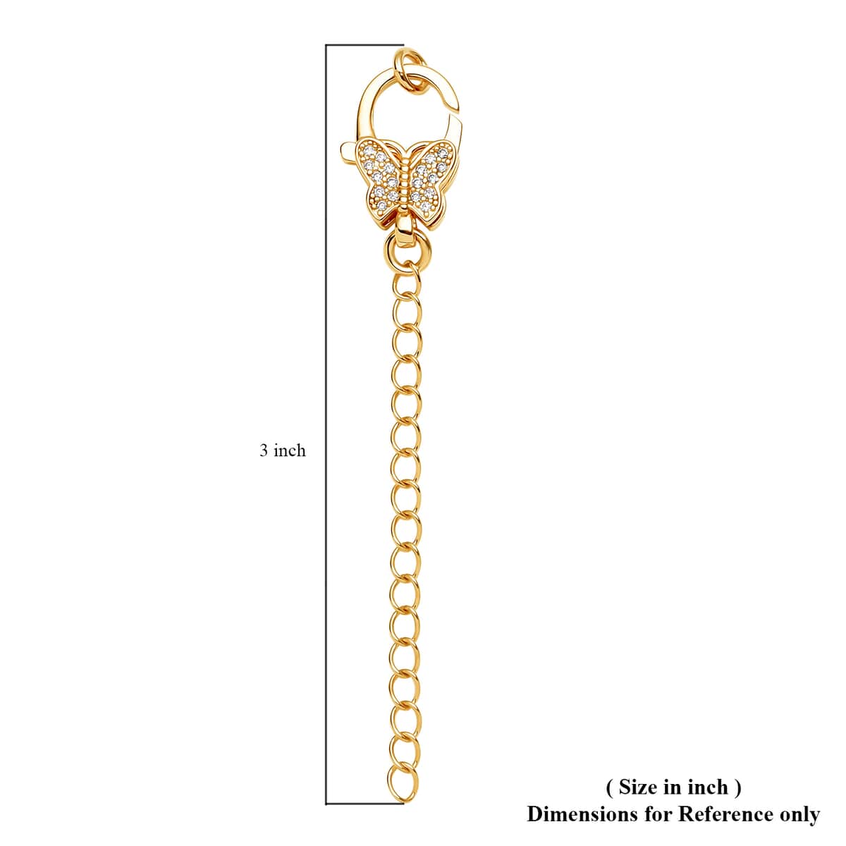 Simulated Diamond Solder Ring, Extension Chain (2 Inches) with Butterfly Shape Lobster Lock in Goldtone 0.30 ctw image number 4