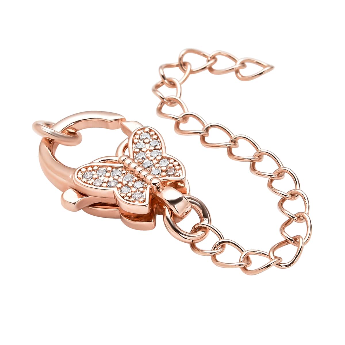 Simulated Diamond Solder Ring, Extension Chain 2 Inches with Butterfly Shape Lobster Lock in Rosetone 0.30 ctw image number 2