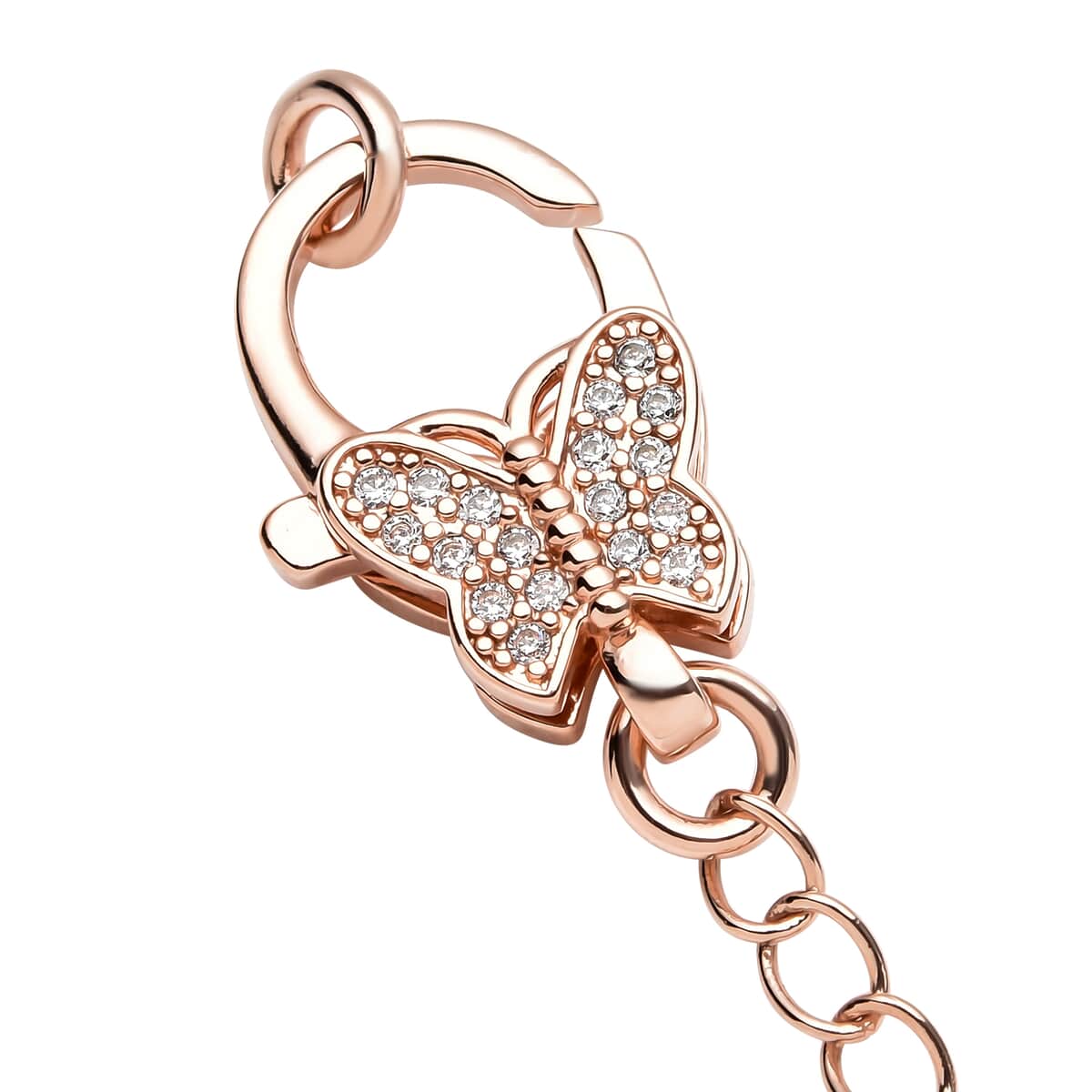 Simulated Diamond Solder Ring, Extension Chain 2 Inches with Butterfly Shape Lobster Lock in Rosetone 0.30 ctw image number 3