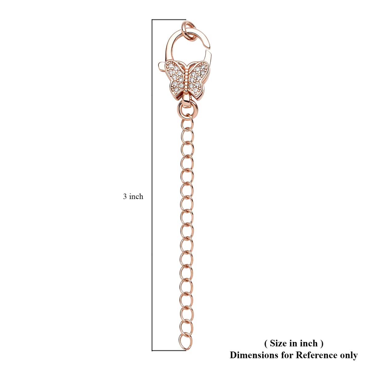 Simulated Diamond Solder Ring, Extension Chain 2 Inches with Butterfly Shape Lobster Lock in Rosetone 0.30 ctw image number 4