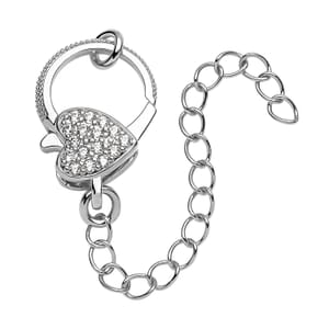 Simulated Diamond Solder Ring, Extension Chain 2 Inches with Heart Shape Lobster Lock in Silvertone 0.30 ctw
