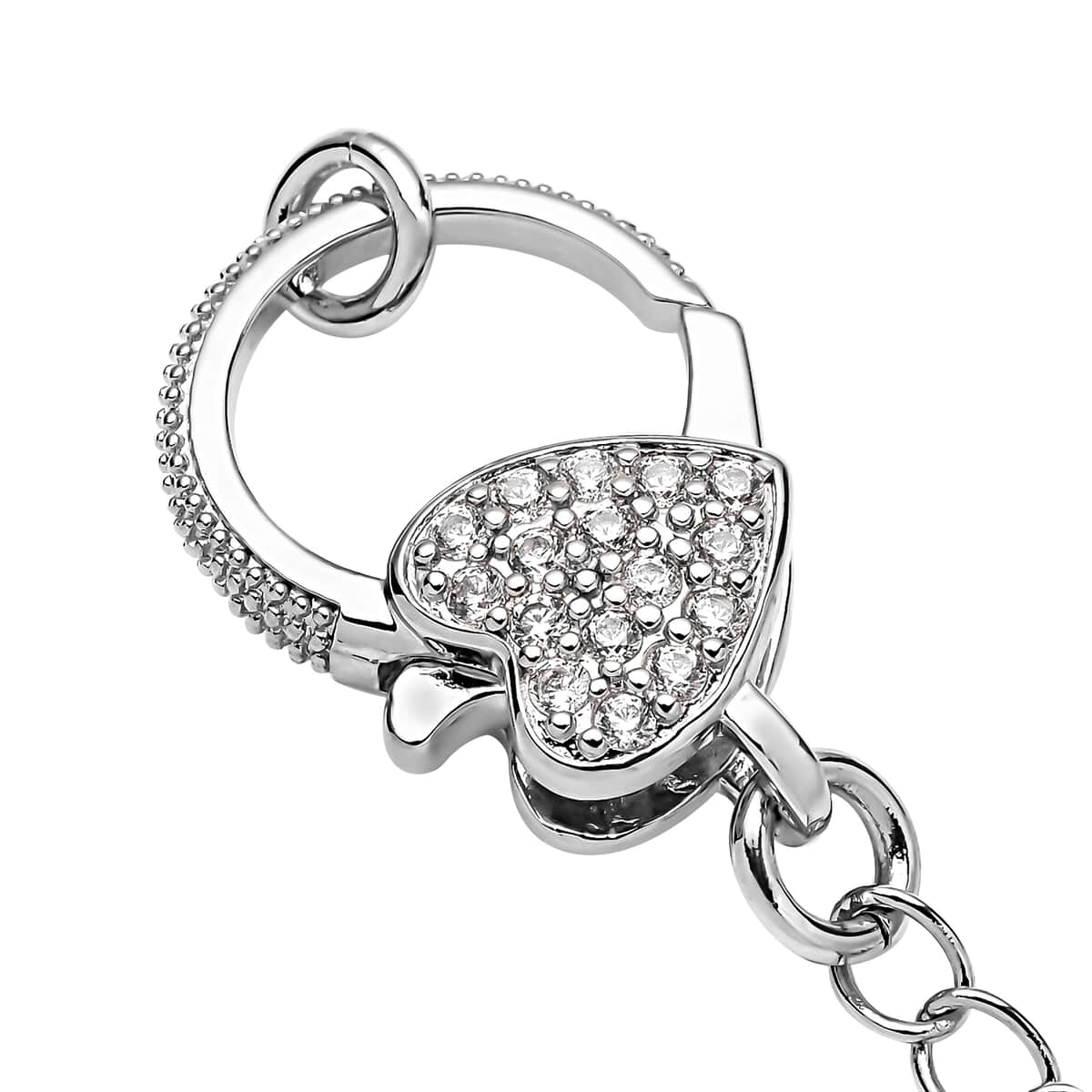 Simulated Diamond Solder Ring, Extension Chain (2 Inches) with Heart Shape Lobster Lock in Silvertone 0.30 ctw image number 3