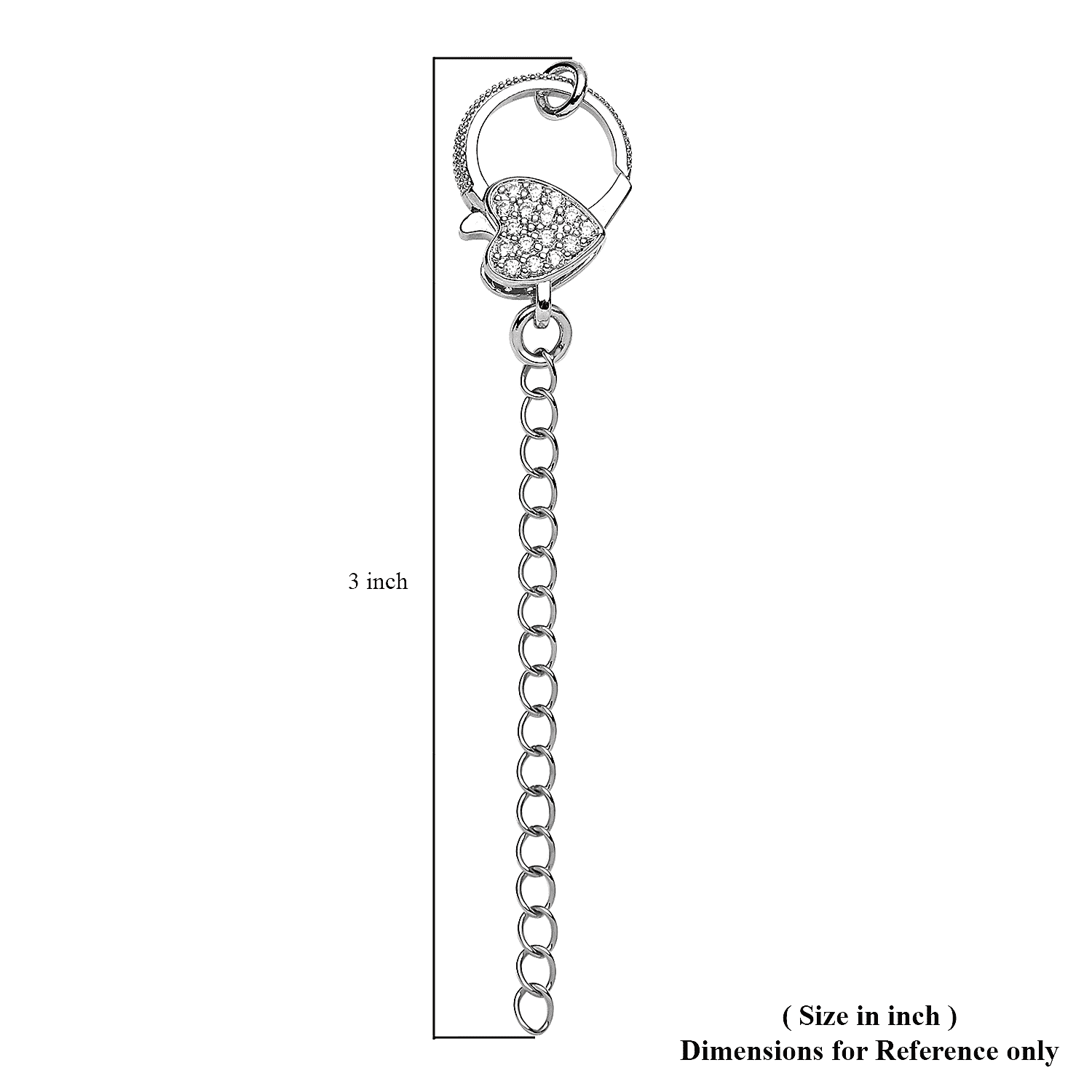 Simulated Diamond Solder Ring, Extension Chain 2 Inches with Heart Shape Lobster Lock in Silvertone 0.30 ctw