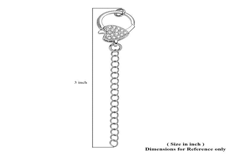 Simulated Diamond Solder Ring, Extension Chain 2 Inches with Heart Shape Lobster Lock in Silvertone 0.30 ctw