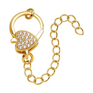 Simulated Diamond Solder Ring, Extension Chain 2 Inches with Heart Shape Lobster Lock in Goldtone 0.30 ctw