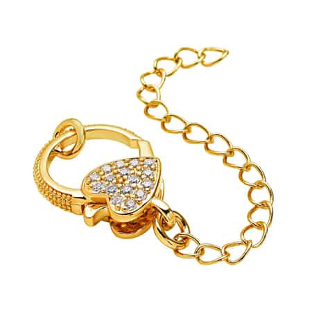Simulated Diamond Solder Ring, Extension Chain 2 Inches with Heart Shape Lobster Lock in Goldtone 0.30 ctw image number 2