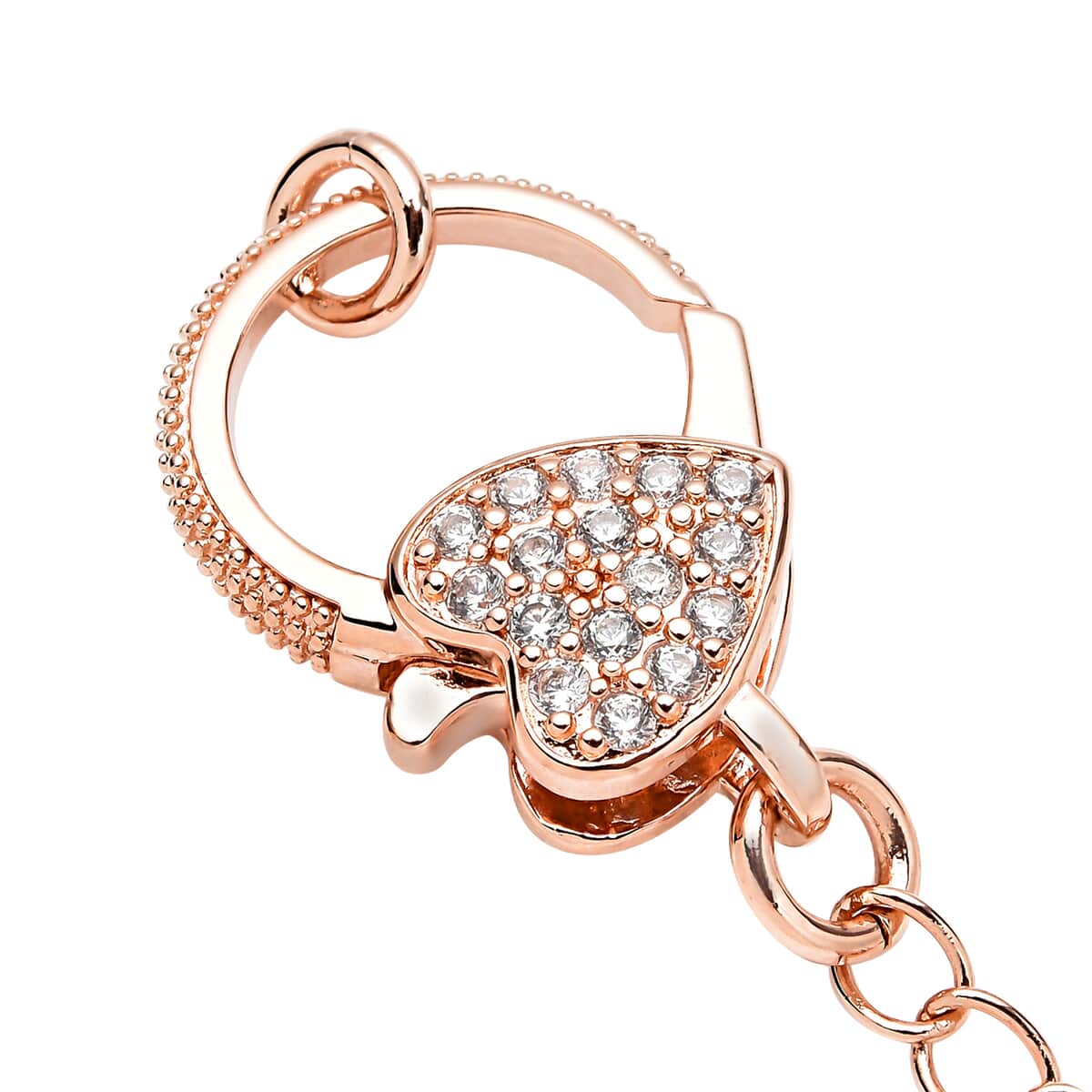 Simulated Diamond Solder Ring, Extension Chain 2 Inches with Heart Shape Lobster Lock in Rosetone 0.30 ctw image number 3