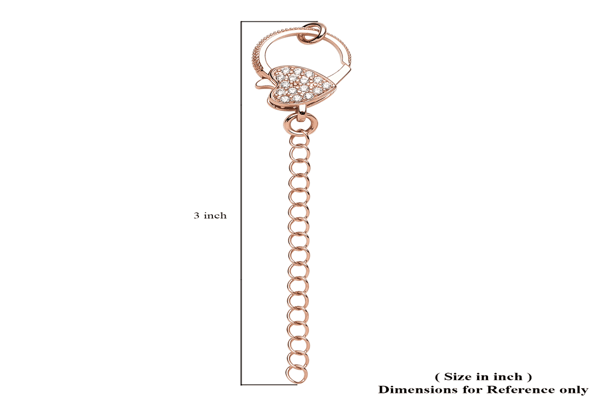 Simulated Diamond Solder Ring, Extension Chain 2 Inches with Heart Shape Lobster Lock in Rosetone 0.30 ctw image number 4