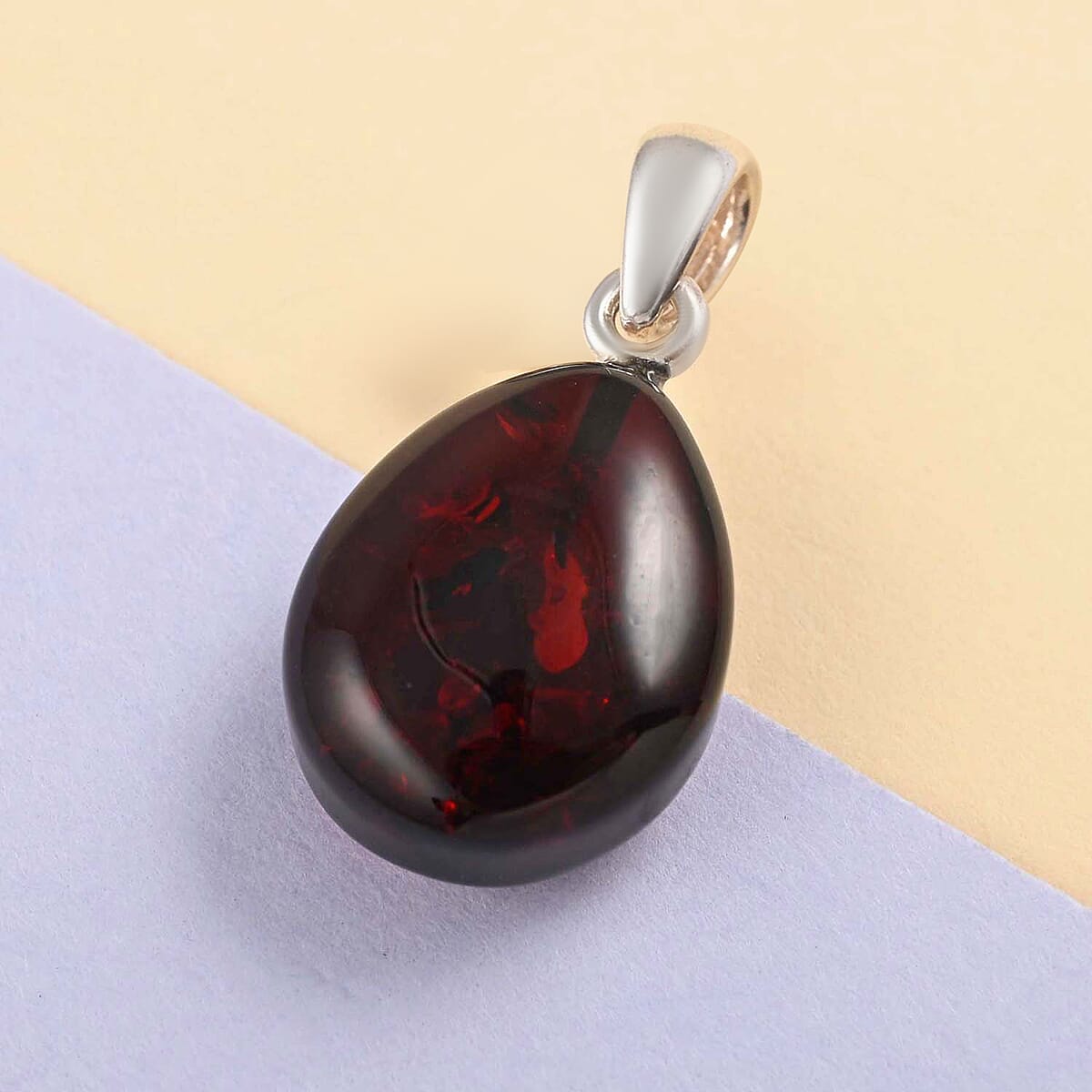 Baltic Cherry Amber Large Pendant in Sterling Silver image number 1